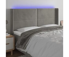 Galvūgalis su LED, šviesiai pilkas, 203x16x118/128cm, aksomas