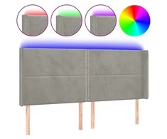 Galvūgalis su LED, šviesiai pilkas, 203x16x118/128cm, aksomas
