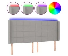 Galvūgalis su LED, šviesiai pilkas, 203x16x118/128cm, audinys