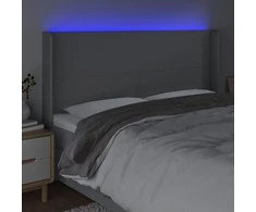 Galvūgalis su LED, šviesiai pilkas, 203x16x118/128cm, audinys