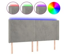 Galvūgalis su LED, šviesiai pilkas, 203x16x118/128cm, aksomas