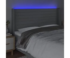 Galvūgalis su LED, šviesiai pilkas, 203x16x118/128cm, audinys
