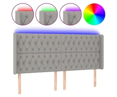 Galvūgalis su LED, šviesiai pilkas, 203x16x118/128cm, audinys