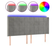 Galvūgalis su LED, šviesiai pilkas, 203x16x118/128cm, aksomas