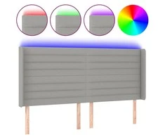 Galvūgalis su LED, šviesiai pilkas, 203x16x118/128cm, audinys