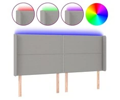 Galvūgalis su LED, šviesiai pilkas, 203x16x118/128cm, audinys
