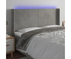 Galvūgalis su LED, šviesiai pilkas, 203x16x118/128cm, aksomas
