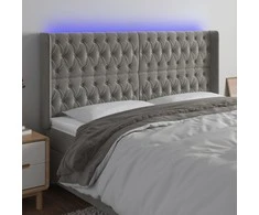 Galvūgalis su LED, šviesiai pilkas, 203x16x118/128cm, aksomas