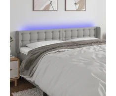 Galvūgalis su LED, šviesiai pilkas, 203x16x78/88cm, audinys