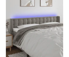 Galvūgalis su LED, šviesiai pilkas, 203x16x78/88cm, aksomas