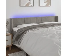 Galvūgalis su LED, šviesiai pilkas, 203x16x78/88cm, aksomas