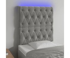 Galvūgalis su LED, šviesiai pilkas, 80x7x118/128cm, aksomas