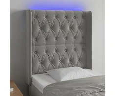 Galvūgalis su LED, šviesiai pilkas, 83x16x118/128cm, aksomas