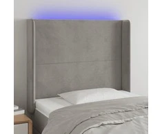 Galvūgalis su LED, šviesiai pilkas, 83x16x118/128cm, aksomas