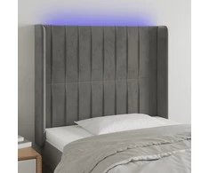 Galvūgalis su LED, šviesiai pilkas, 83x16x118/128cm, aksomas