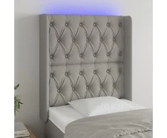 Galvūgalis su LED, šviesiai pilkas, 83x16x118/128cm, audinys