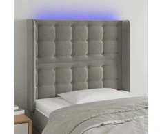 Galvūgalis su LED, šviesiai pilkas, 93x16x118/128cm, aksomas