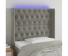 Galvūgalis su LED, šviesiai pilkas, 93x16x118/128cm, aksomas