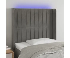Galvūgalis su LED, šviesiai pilkas, 93x16x118/128cm, aksomas