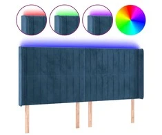 Galvūgalis su LED, tamsiai mėlynas, 203x16x118/128cm, aksomas