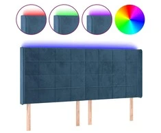 Galvūgalis su LED, tamsiai mėlynas, 203x16x118/128cm, aksomas