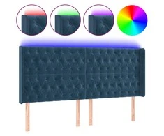 Galvūgalis su LED, tamsiai mėlynas, 203x16x118/128cm, aksomas