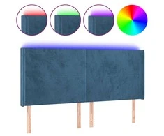 Galvūgalis su LED, tamsiai mėlynas, 203x16x118/128cm, aksomas