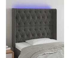 Galvūgalis su LED, tamsiai pilkas, 103x16x118/128cm, aksomas