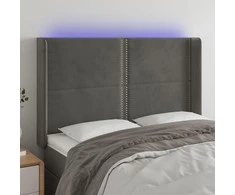 Galvūgalis su LED, tamsiai pilkas, 147x16x118/128cm, aksomas