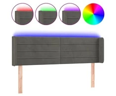 Galvūgalis su LED, tamsiai pilkas, 147x16x78/88cm, aksomas