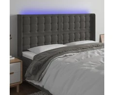 Galvūgalis su LED, tamsiai pilkas, 163x16x118/128cm, aksomas