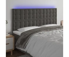 Galvūgalis su LED, tamsiai pilkas, 180x5x118/128cm, aksomas