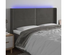 Galvūgalis su LED, tamsiai pilkas, 183x16x118/128cm, aksomas