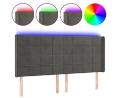 Galvūgalis su LED, tamsiai pilkas, 183x16x118/128cm, aksomas