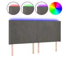 Galvūgalis su LED, tamsiai pilkas, 183x16x118/128cm, aksomas