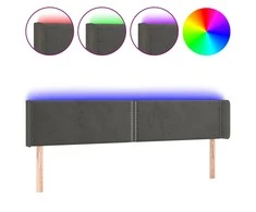 Galvūgalis su LED, tamsiai pilkas, 183x16x78/88cm, aksomas
