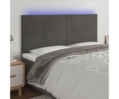 Galvūgalis su LED, tamsiai pilkas, 200x5x118/128cm, aksomas