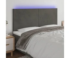 Galvūgalis su LED, tamsiai pilkas, 200x5x118/128cm, aksomas
