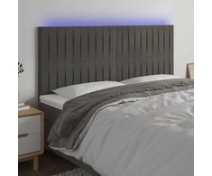 Galvūgalis su LED, tamsiai pilkas, 200x5x118/128cm, aksomas