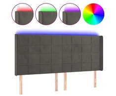 Galvūgalis su LED, tamsiai pilkas, 203x16x118/128cm, aksomas