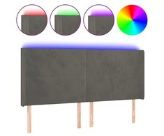 Galvūgalis su LED, tamsiai pilkas, 203x16x118/128cm, aksomas