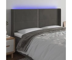 Galvūgalis su LED, tamsiai pilkas, 203x16x118/128cm, aksomas