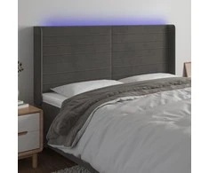 Galvūgalis su LED, tamsiai pilkas, 203x16x118/128cm, aksomas