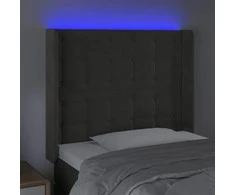 Galvūgalis su LED, tamsiai pilkas, 93x16x118/128cm, aksomas