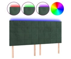 Galvūgalis su LED, tamsiai žalias, 160x5x118/128cm, aksomas