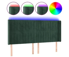 Galvūgalis su LED, tamsiai žalias, 163x16x118/128cm, aksomas