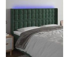 Galvūgalis su LED, tamsiai žalias, 203x16x118/128cm, aksomas