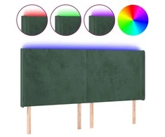 Galvūgalis su LED, tamsiai žalias, 203x16x118/128cm, aksomas