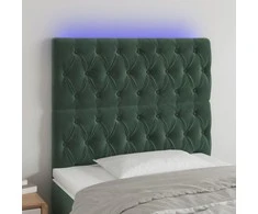 Galvūgalis su LED, tamsiai žalias, 90x7x118/128cm, aksomas
