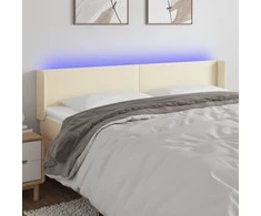 Galvūgalis su LED,kreminės spalvos,163x16x78/88cm, dirbtinė oda